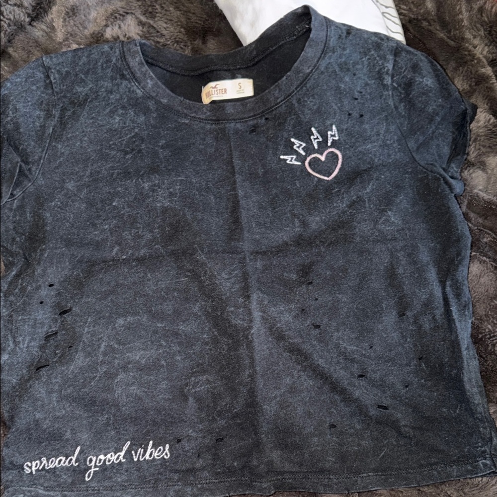 Hollister Black Kids Tee with Heart and Vibes